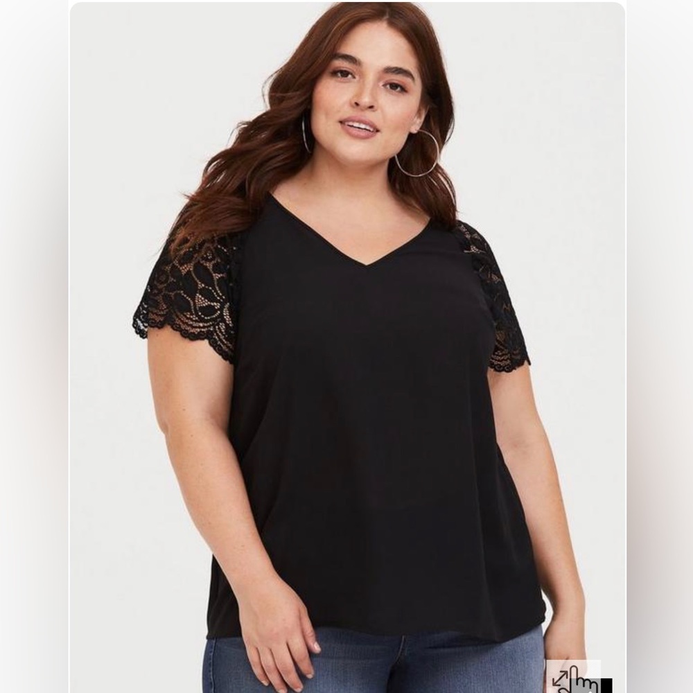 Torrid Black Lace Sleeve Georgette Blouse